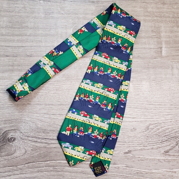 ALYNN NECKWEAR Silk "Roadside Fishing" Tie - Picture 1 of 6